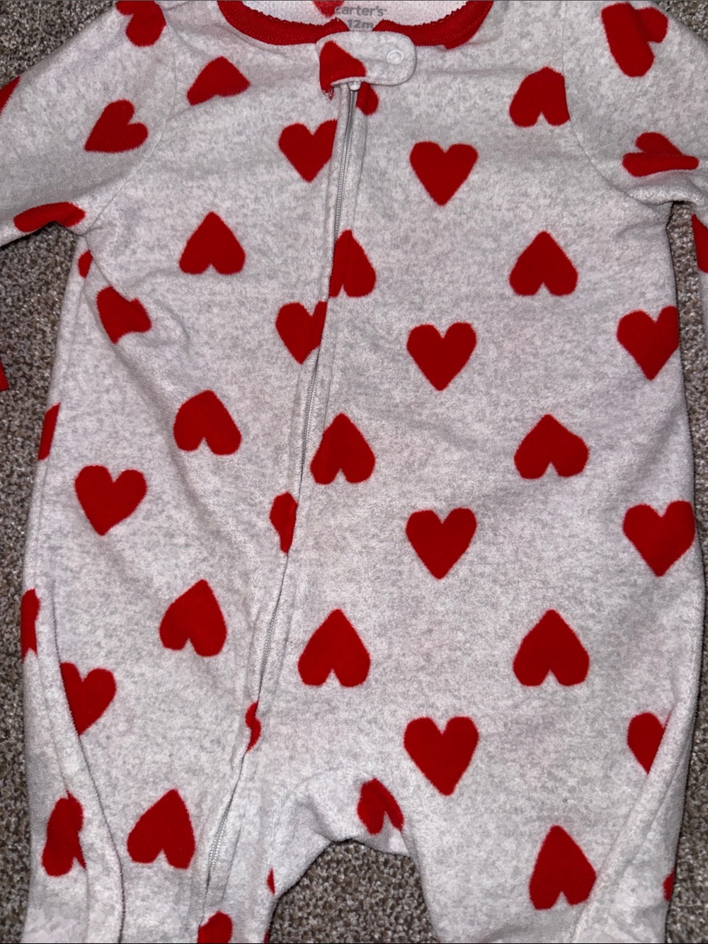 Carter's White and Red Heart Fleece One-Piece Footed Sleeper